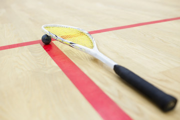 Wall Mural - squash equipment on the court