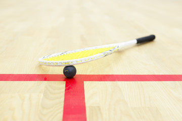 Wall Mural - squash racket and ball on the court