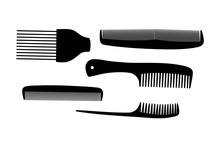 A Collection Of Hair Combs Silhouettes, Vector Illustration.