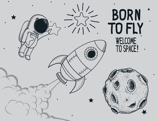Wall Mural - born to fly. vintage vector illustration