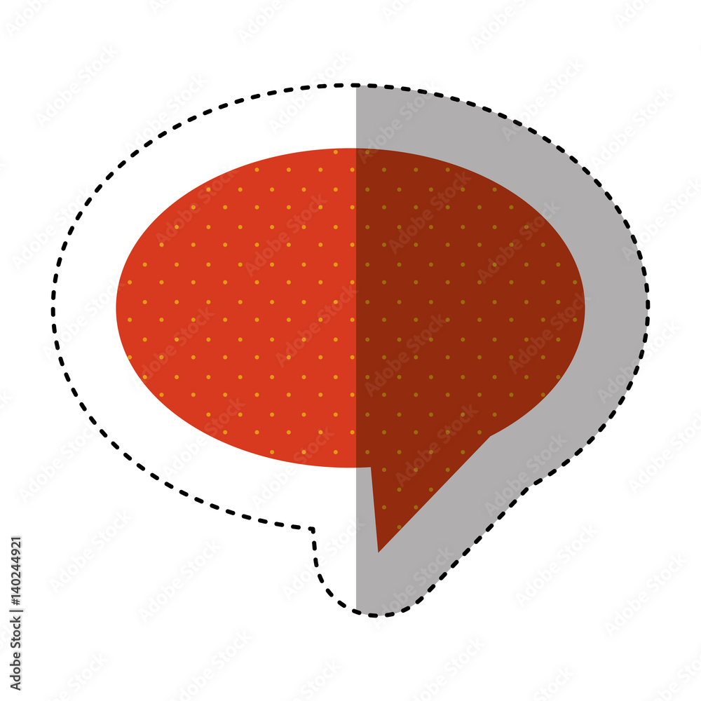 sticker of oval speech with tail and red background with yellow dots ...