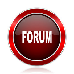Poster - Forum red round glossy vector web icon. Circle modern design chrome metal border abstract sign for smartphone applications