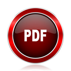 Aufkleber - Pdf red round glossy vector web icon. Circle modern design chrome metal border abstract sign for smartphone applications