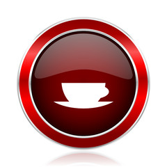 Aufkleber - Espresso red round glossy vector web icon. Circle modern design chrome metal border abstract sign for smartphone applications
