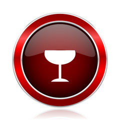 Poster - Alcohol  red round glossy vector web icon. Circle modern design chrome metal border abstract sign for smartphone applications
