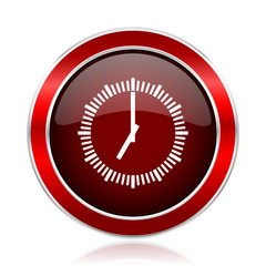 Poster - Time red round glossy vector web icon. Circle modern design chrome metal border abstract sign for smartphone applications