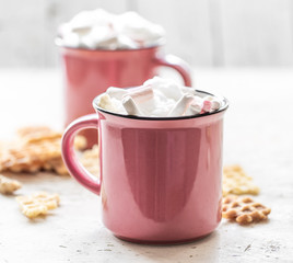 Wall Mural - two cups of cocoa with marshmallows