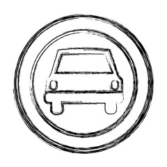 Poster - monochrome sketch of circular frame with automobile in front view vector illustration