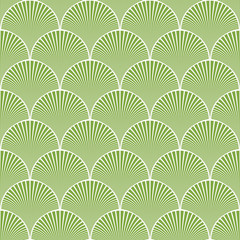 Wall Mural - seamless green and white japanese art deco floral waves pattern vector