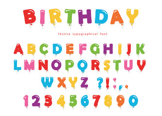 Wall Mural - Birthday balloon font. Festive ABC letters and numbers. Colored.