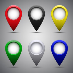 Poster - Set of bright map pointers, vector iolated blank naviation signs.