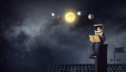 Wall Mural - Dreaming of becoming a spaceman . Mixed media