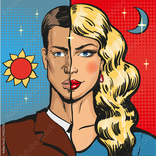 Naklejka ścienna Vector pop art illustration of male wearing feminine clothing