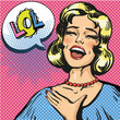 Vector pop art illustration of laughing out loud woman