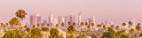 Fototapeta  - Downtown Los Angeles and Palm Trees at Sunset