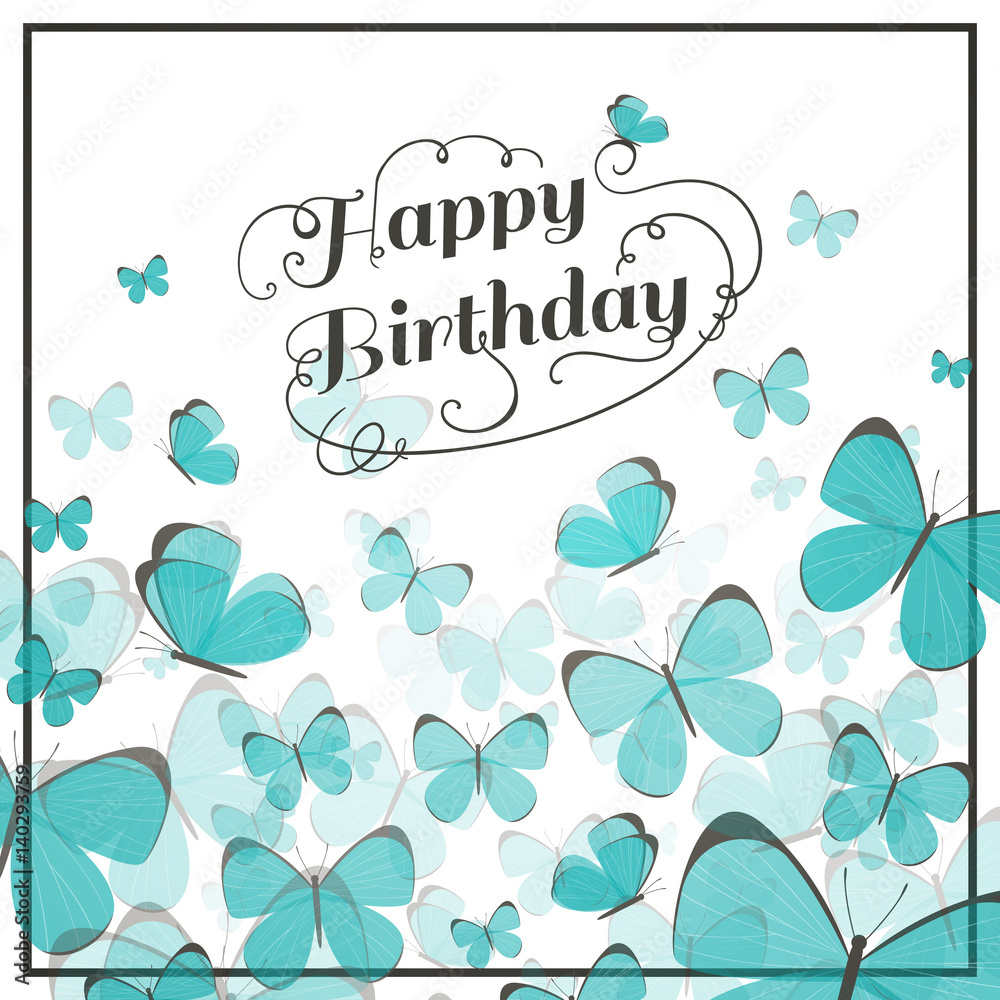 Vector Illustration of a Birthday Greeting Card with Butterflies Stock ...