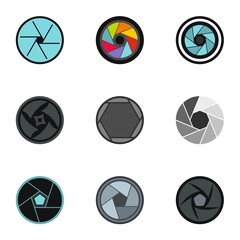 Poster - Camera aperture icons set, flat style