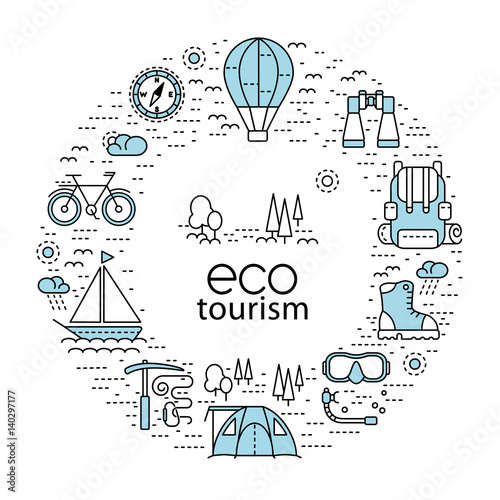 Fotografia Eco tourism circle concept with modern line style icons