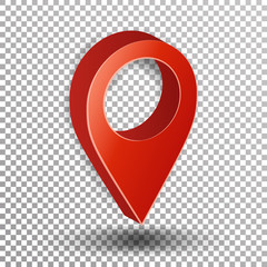 Poster - 3d Map Pointer Vector. Red Navigator Symbol Isolated On Checkered Background