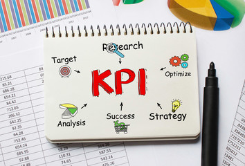 Poster - notebook with toolls and notes about kpi,concept