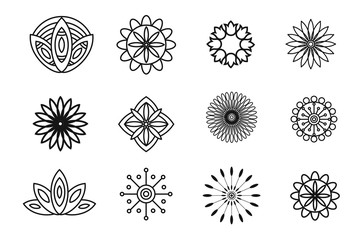 Set of line flower design elements. Plant, blossom and lotus icons