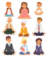 Wall Mural - Lotus position yoga pose meditation art relax people relax isolated on white background design concept character happiness vector illustration.