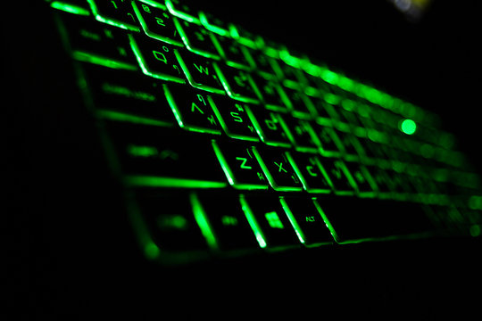the green fluorescent computer keyboard