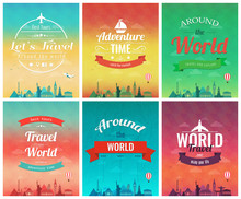 Travel Brochure With World Landmarks. Template Of Magazine, Poster, Book Cover, Banner, Flyer. Vector