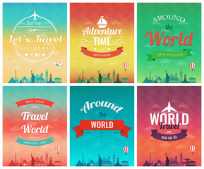 Wall Mural - Travel brochure with world landmarks. Template of magazine, poster, book cover, banner, flyer. Vector