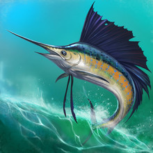 Sailfish On The Background Of Waves In A Jump