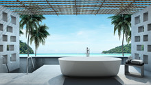 Outdoor Bathroom Way Down The Pool Background Take View Sea -3D Render