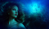 Fototapeta Dmuchawce - Beautiful girl with long hair in the image of a mermaid
