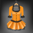 Orange dress with black fur on hanger