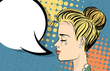 Beautiful blonde girl pop art crying