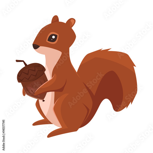 Fotomural Vector cartoon style illustration of squirrel with acorn