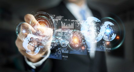 Poster - Businessman moving digital datas with a tactile pen 3D rendering