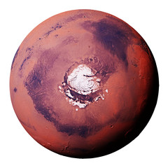 Wall Mural - mars with the red planet's north polar ice cap, isolated on white background (3d render)