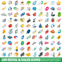 Poster - 100 retail sales icons set, isometric 3d style