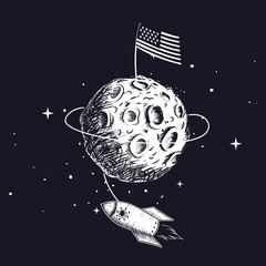 Wall Mural - american flag on on the moon.