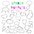 © pikovit - Vector hand drawn set of comic speech bubbles. Isolated. Black outlines. Collection of cartoon speech and thought communication bubbles in doodle style. Blank empty speech bubbles. Colorful.