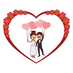 Canvas Print - just married couple character card vector illustration design