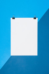 Poster - Mock-up magazine or catalog on colorful table. White page or notepad on modern background. Blank copy space for mockups or simulations.