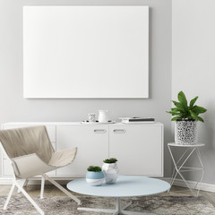 Blank poster in Living room Background, 3d illustration