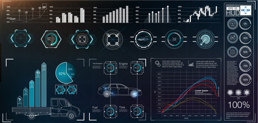 Poster - Futuristic user interface. HUD UI. Abstract virtual graphic touch user interface. Cars infographic. Vector science abstract.  Vector illustration.