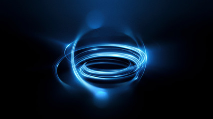 Wall Mural - Abstract ring background with luminous swirling backdrop. light circles light effect. Glowing cover. Image of color atoms and electrons. Physics concept. Nanotechnology flow sparks.