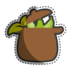 Sticker - kitchen pot with leafs healthy food icon vector illustration design