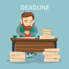 Poster - Business man having problem with deadline.