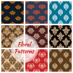 Canvas Print - Floral damask ornament seamless vector patterns