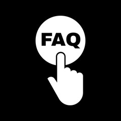Poster - Hand pressing a button with the text FAQ icon. Support, assistance, maintenance symbol. Flat design. Stock - Vector illustration