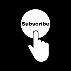 Poster - Hand pressing a button with the text SUBSCRIBE icon. Sign symbol. Flat design. Stock - Vector illustration